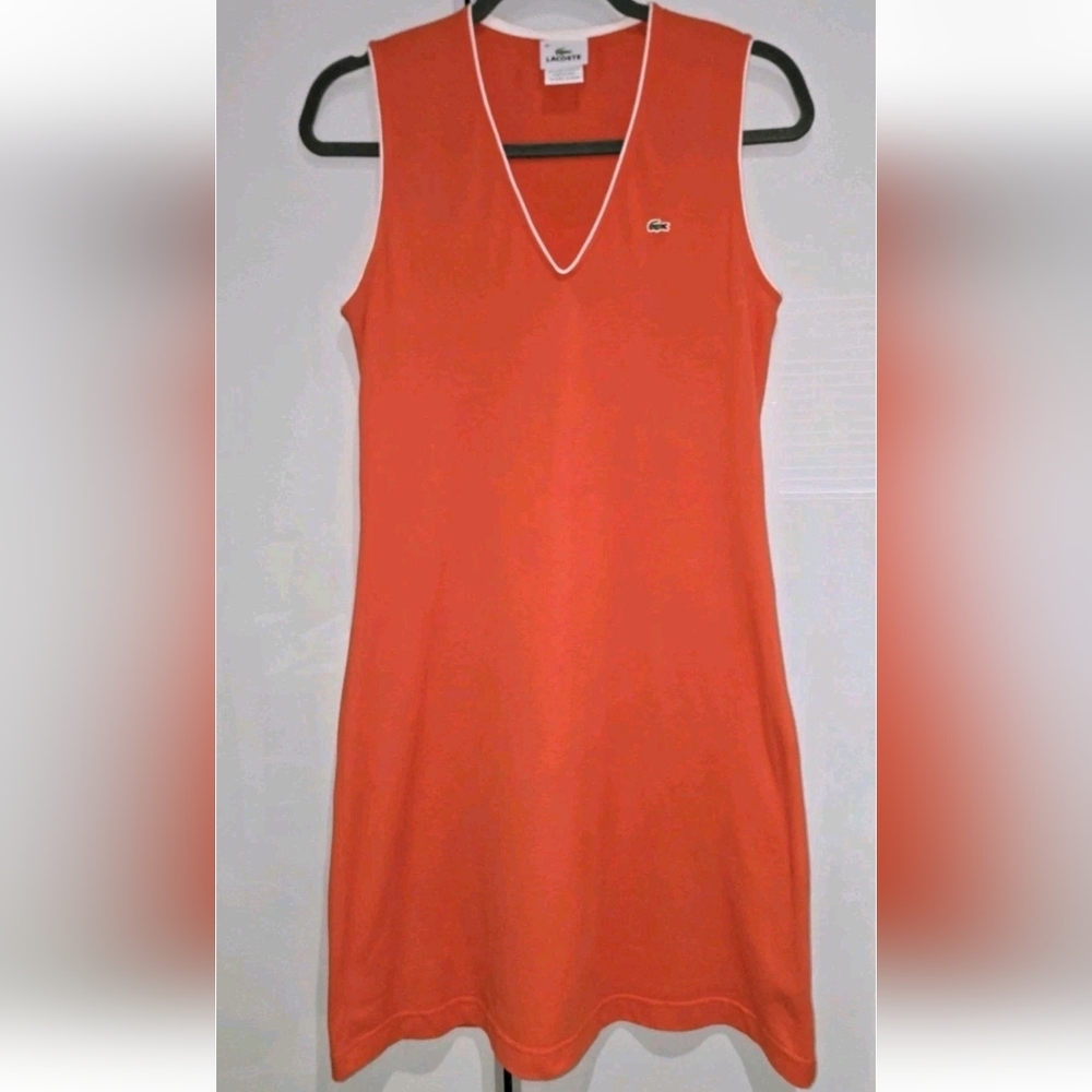 Vintage Lacoste Sleeveless Tennis Dress Orange V-Neck  Sportswear Size 40